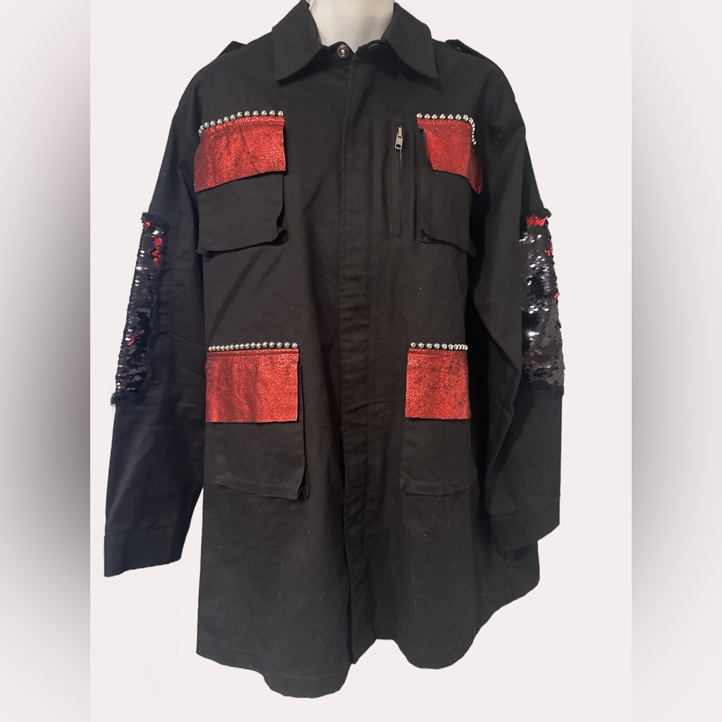 Stylish Black And Red Women's Military Jacket
